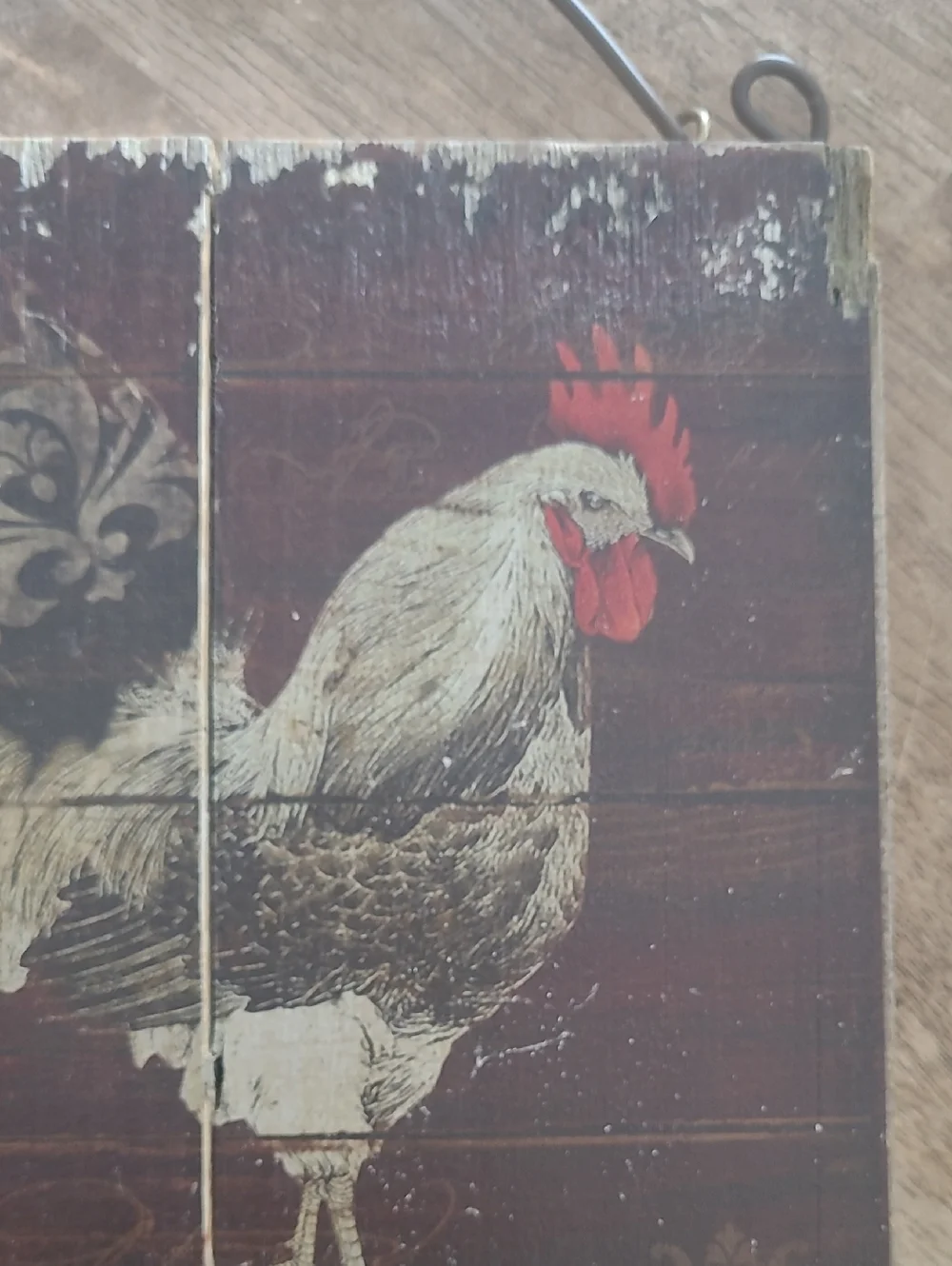 Vintage Rustic Rooster Wall Art, Primitive, On Wood With Metal Hanger